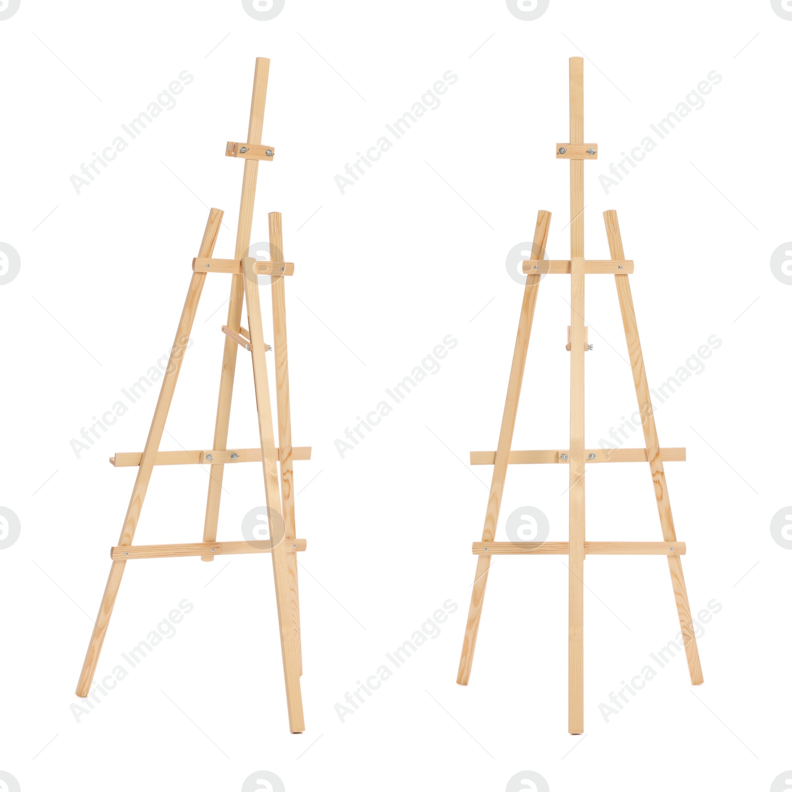 Image of Wooden easel isolated on white, different sides