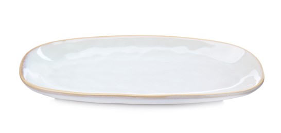 Photo of One new ceramic dish on white background