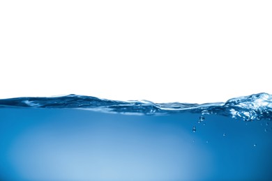 Photo of Clear blue water wave on white background