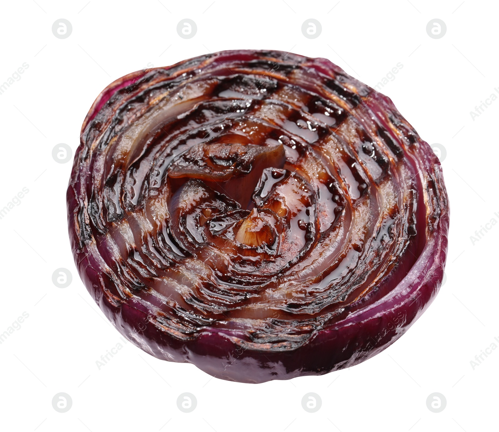 Photo of Slice of grilled red onion isolated on white