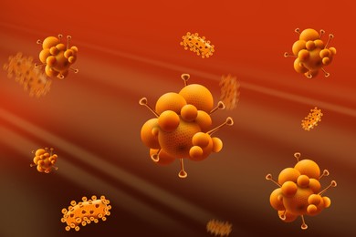 Abstract illustration of monkeypox virus on color background. Dangerous disease