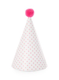 Photo of One beautiful party hat with pompom isolated on white