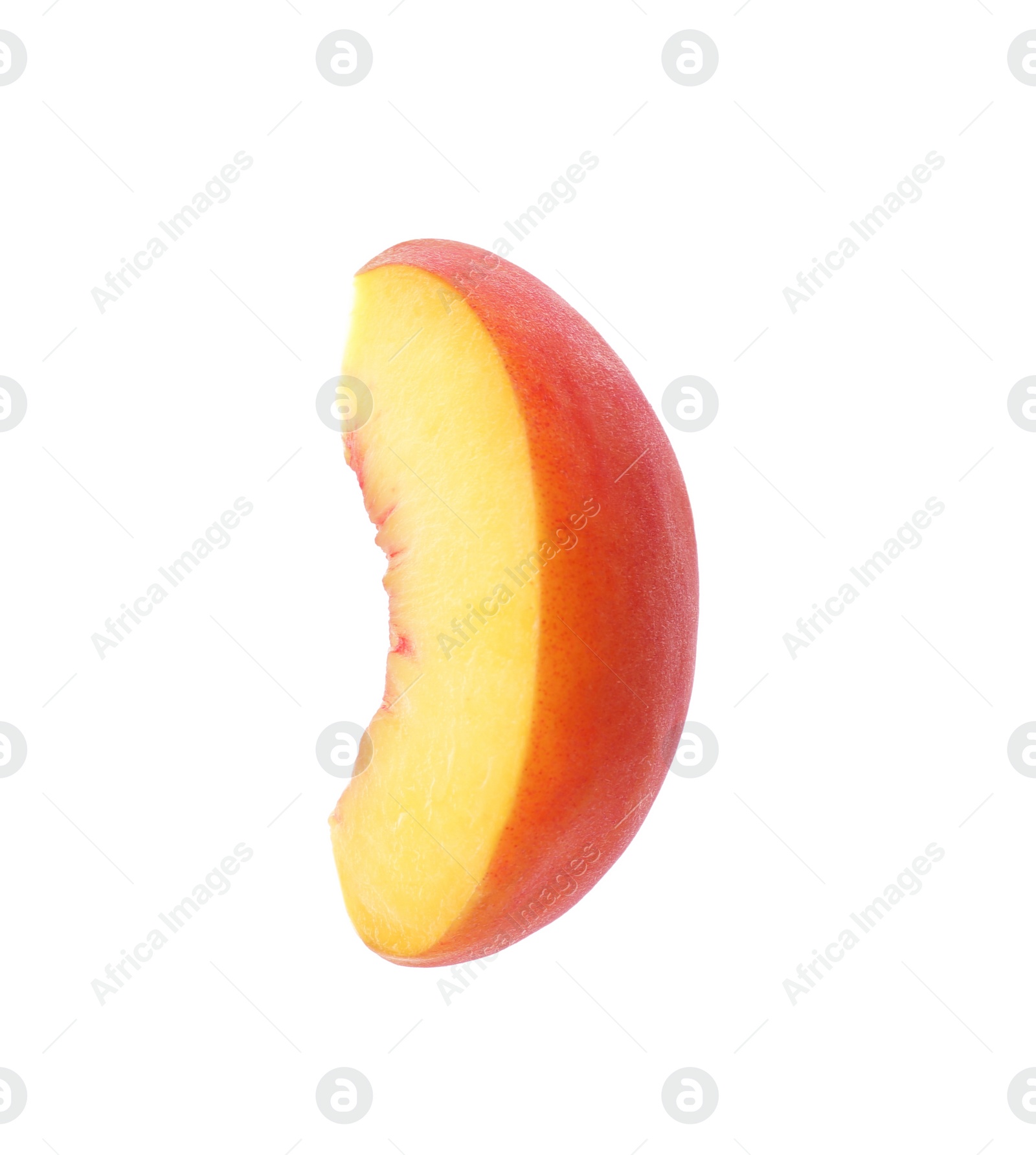 Photo of Slice of ripe peach isolated on white