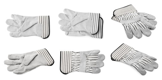 Clean gardening gloves isolated on white, set