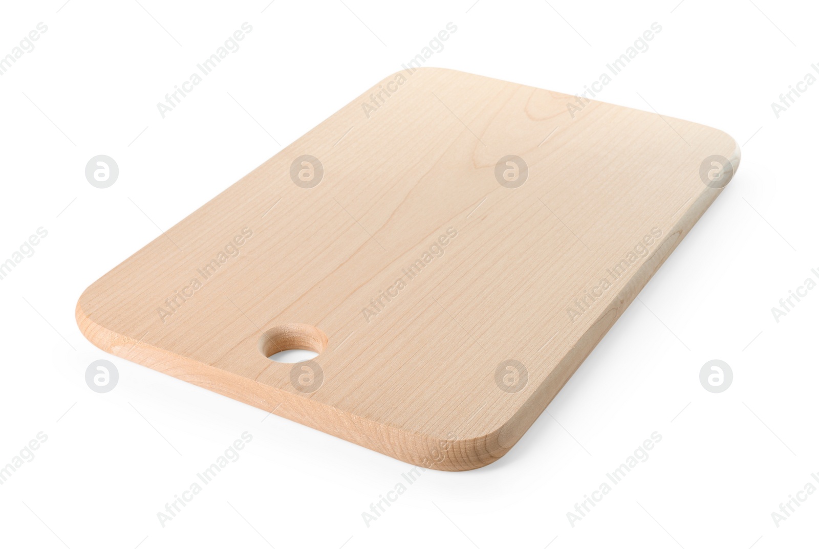 Photo of One wooden cutting board isolated on white