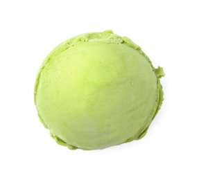 Scoop of tasty matcha ice cream isolated on white