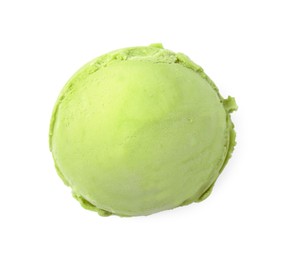 Photo of Scoop of tasty matcha ice cream isolated on white