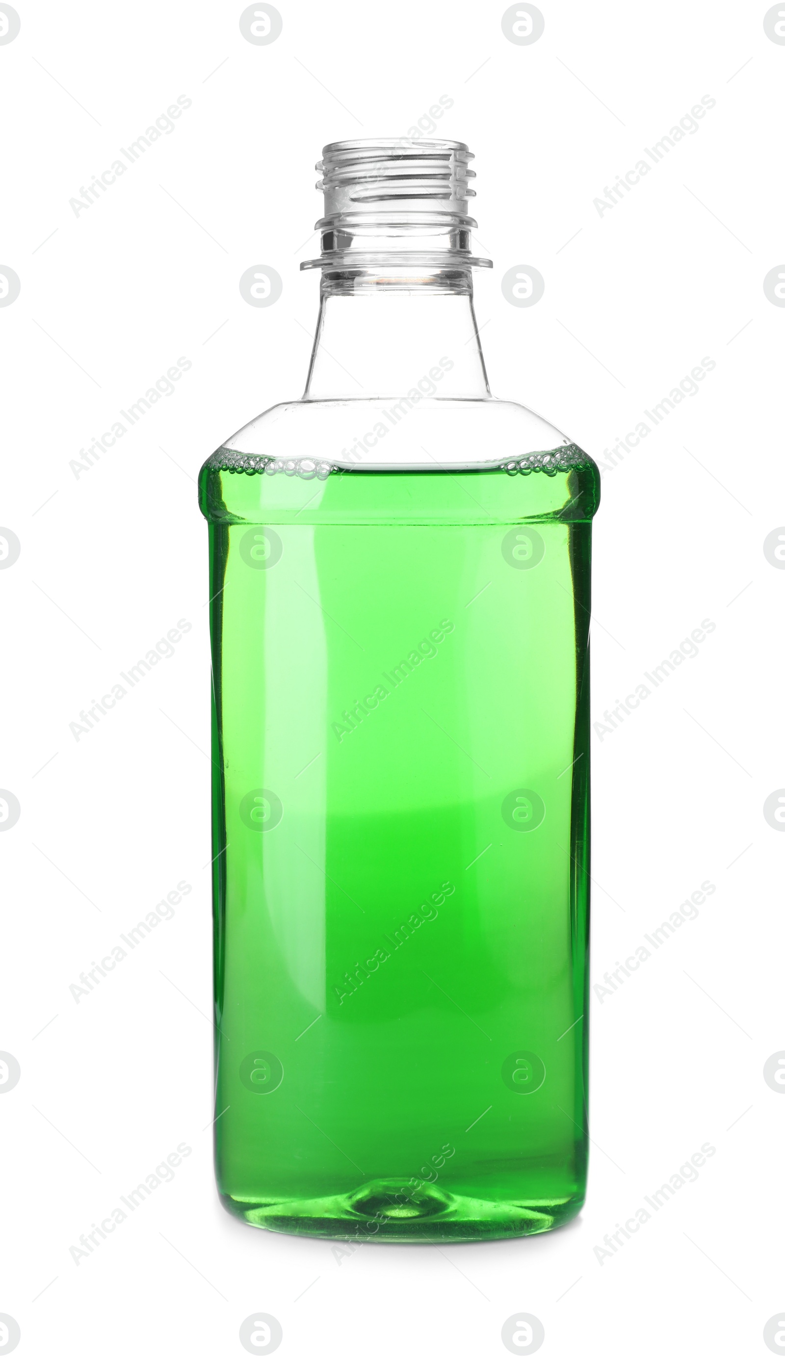 Photo of Bottle with mouthwash for teeth care on white background