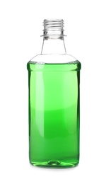 Photo of Bottle with mouthwash for teeth care on white background