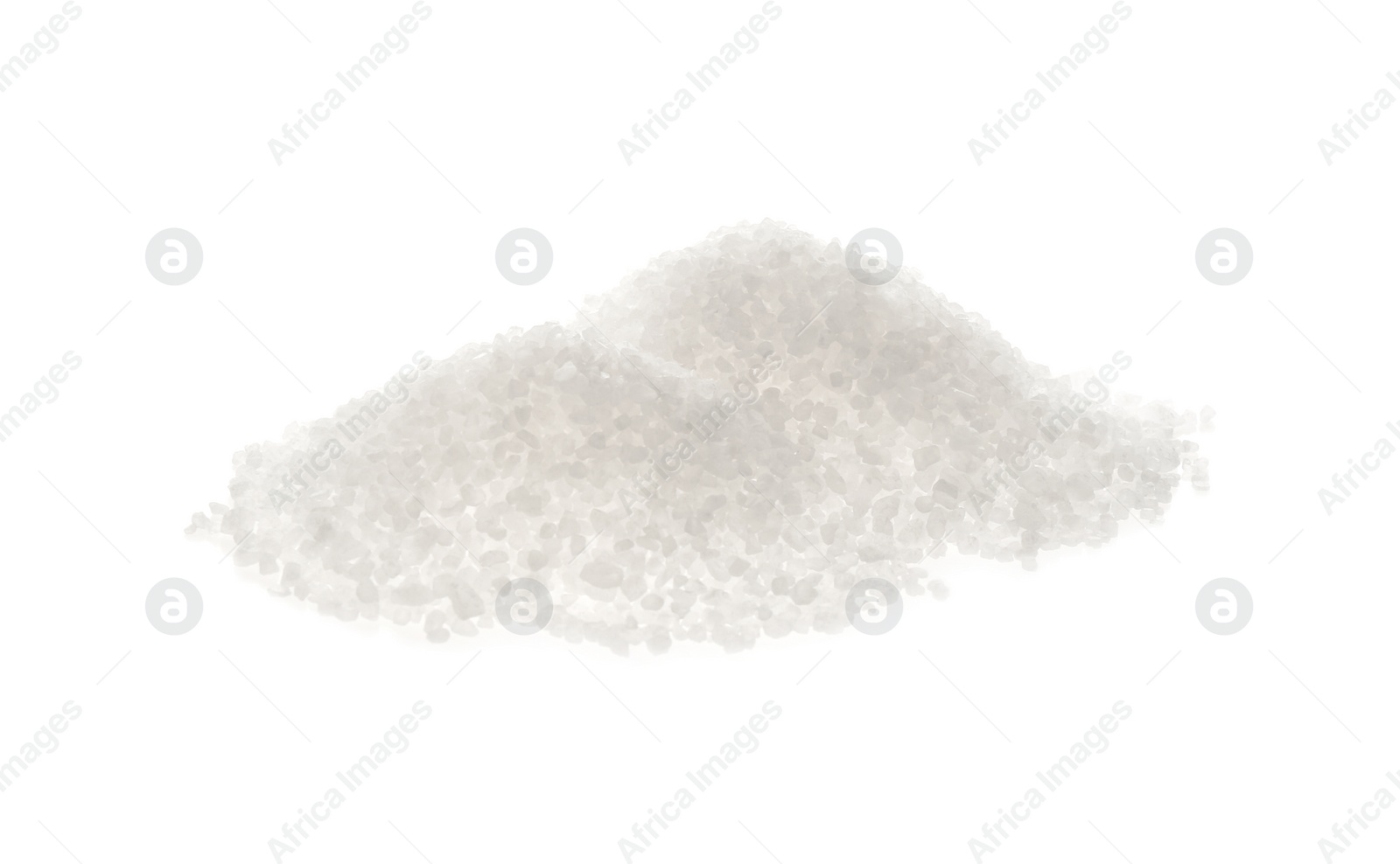 Photo of Pile of natural salt on white background