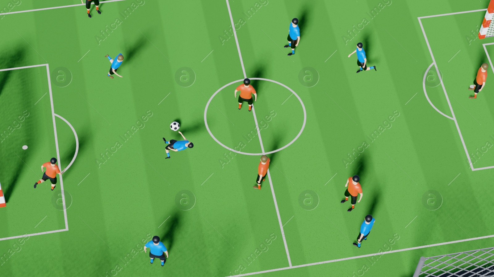 Illustration of Sports video game, illustration. Football players on field, above view