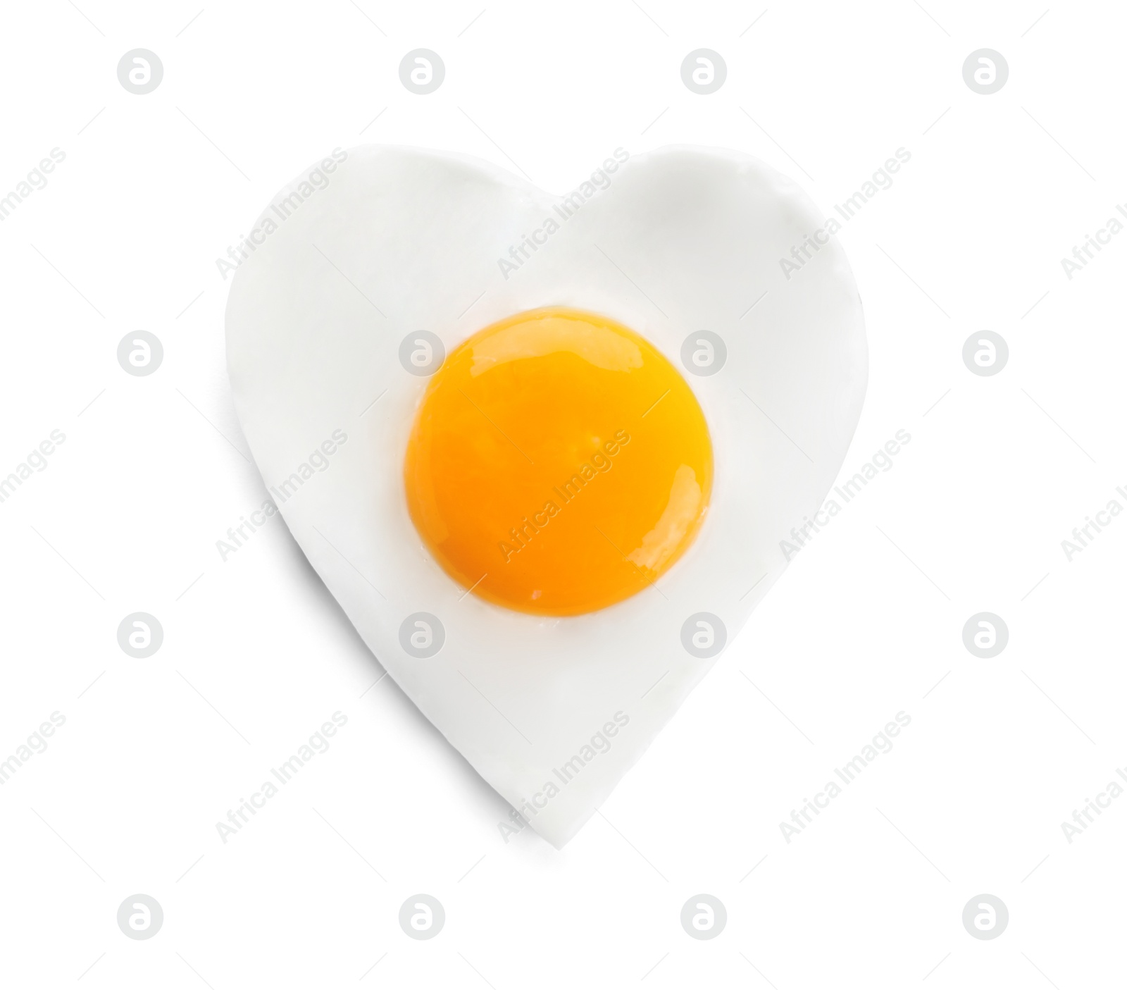 Photo of Heart shaped fried egg isolated on white, top view