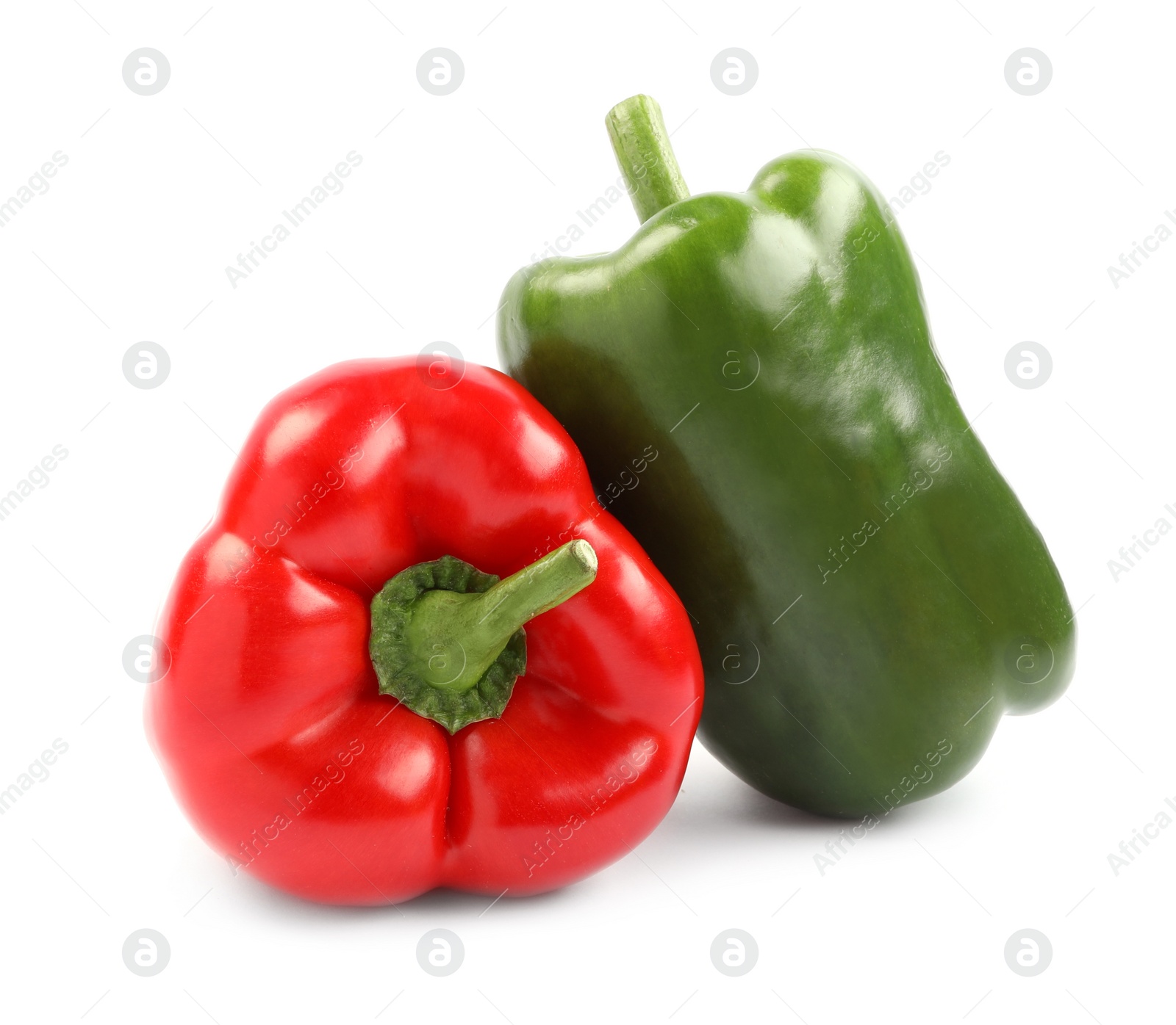 Photo of Fresh ripe bell peppers on white background