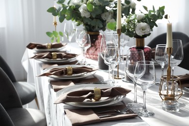 Festive table setting with beautiful decor indoors