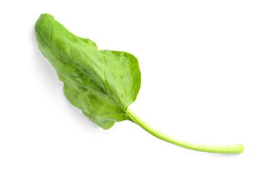 Photo of Fresh leaf of spinach isolated on white, top view