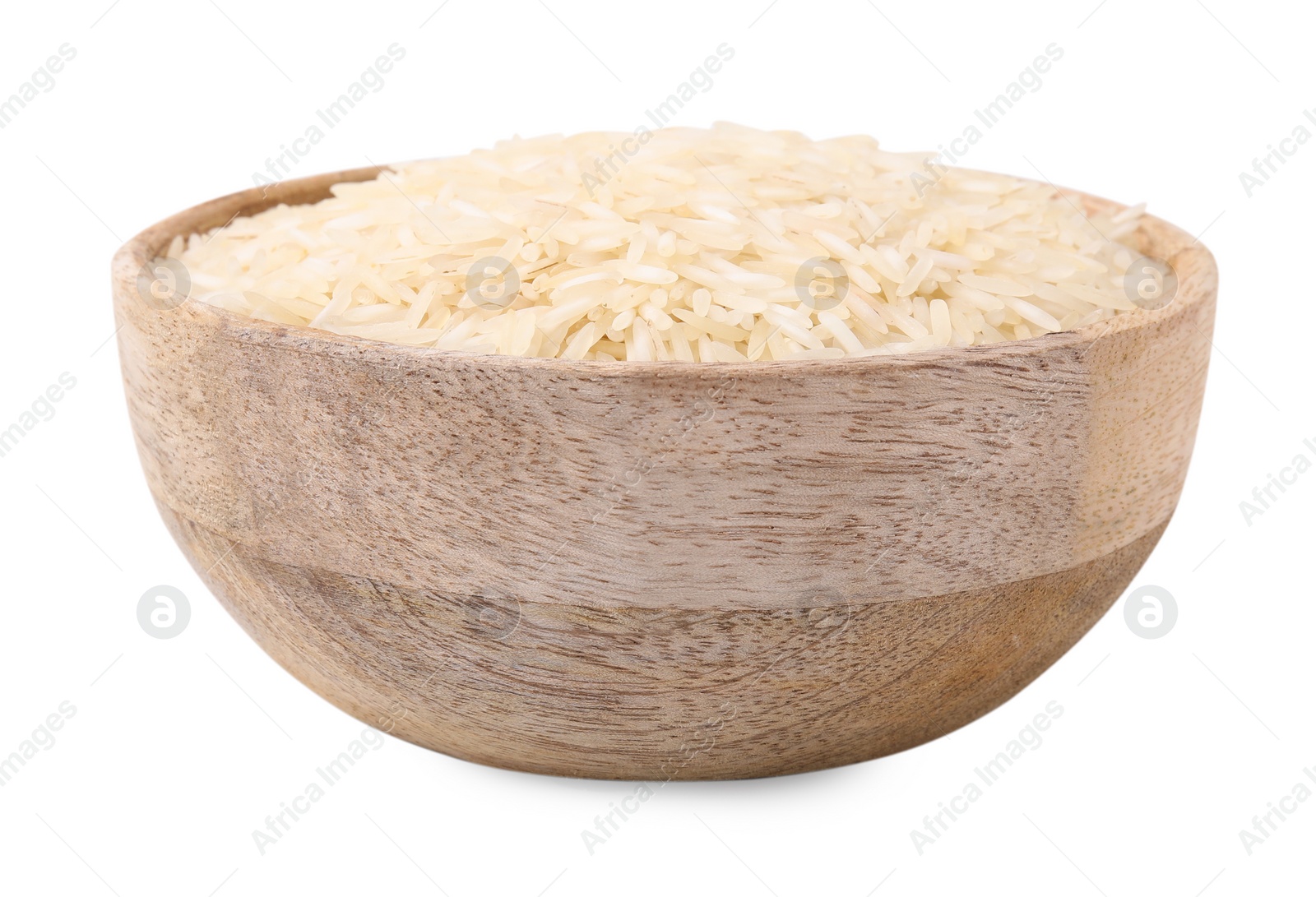 Photo of Raw rice in bowl isolated on white