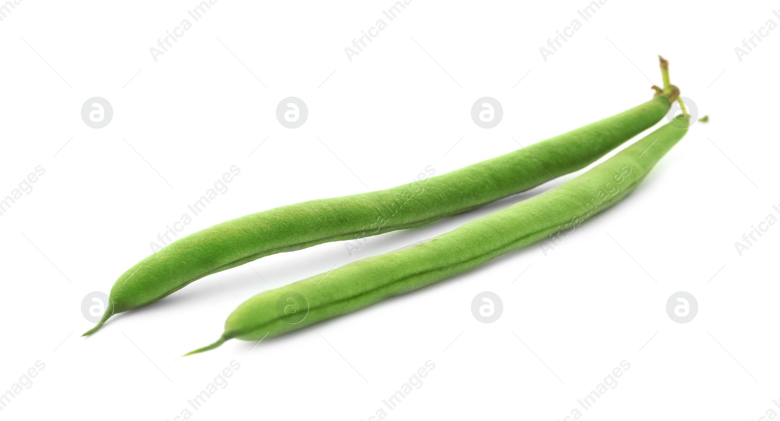 Photo of Delicious fresh green beans on white background