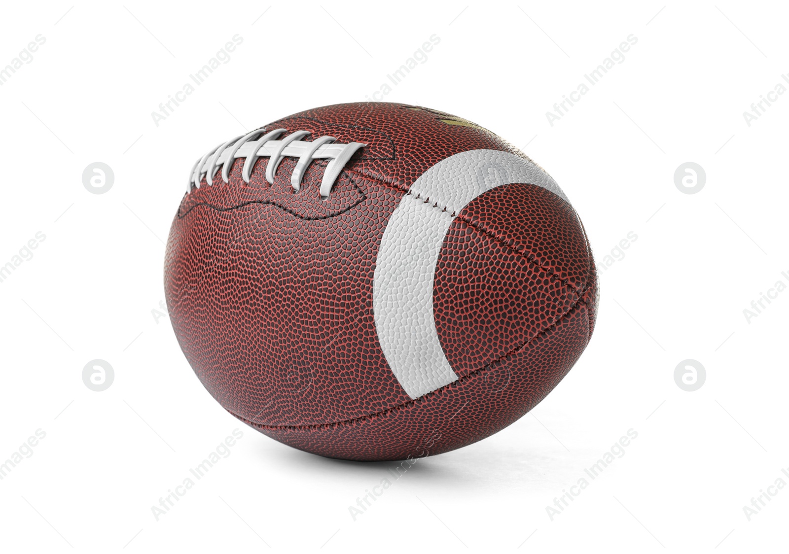 Photo of Leather American football ball on white background