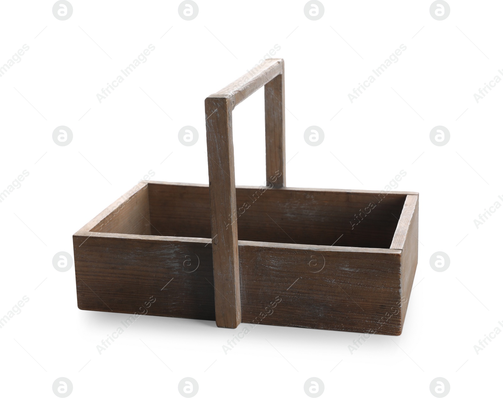 Photo of One empty wooden tray isolated on white