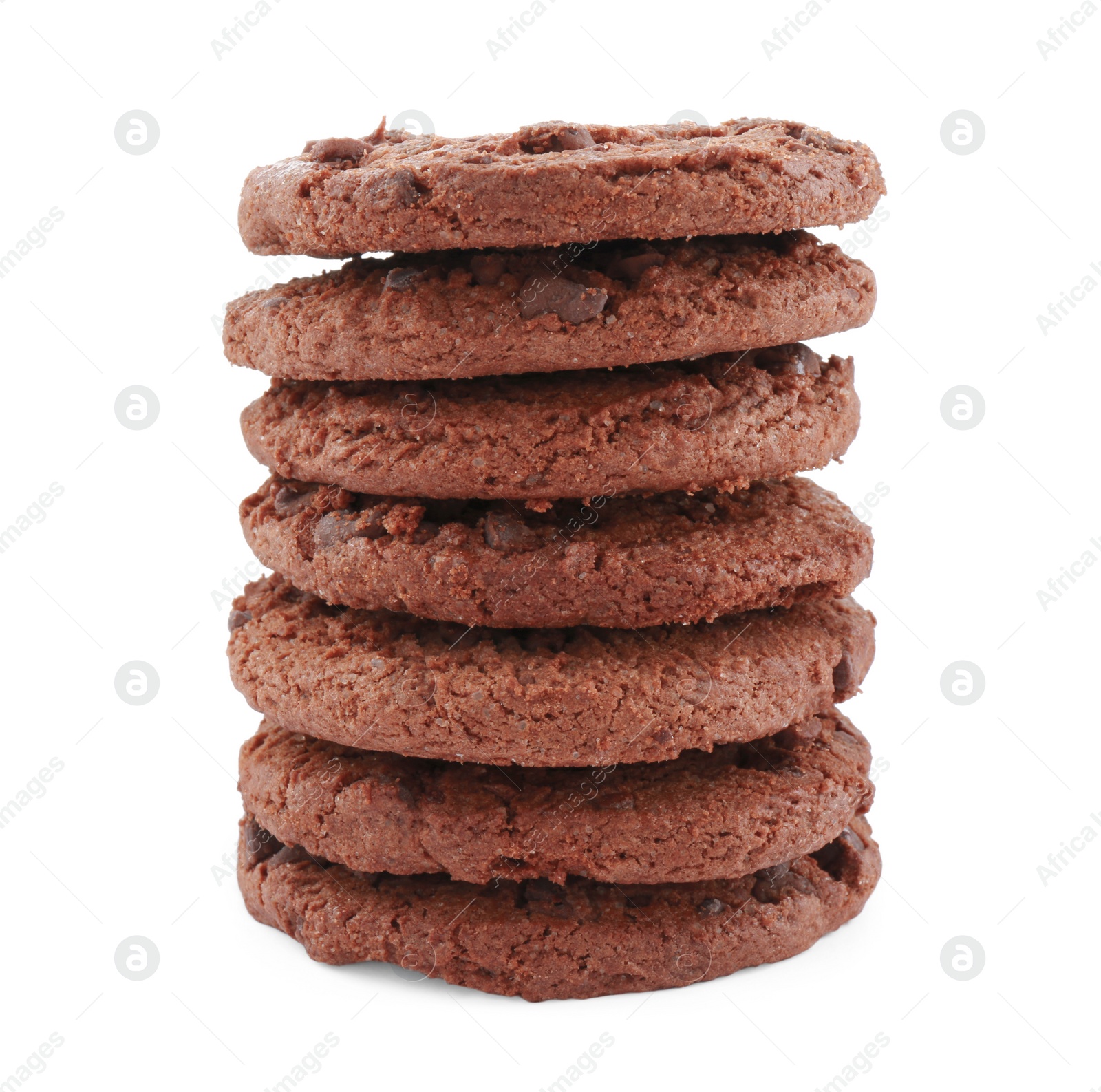 Photo of Stack of delicious chocolate chip cookies isolated on white