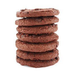 Stack of delicious chocolate chip cookies isolated on white