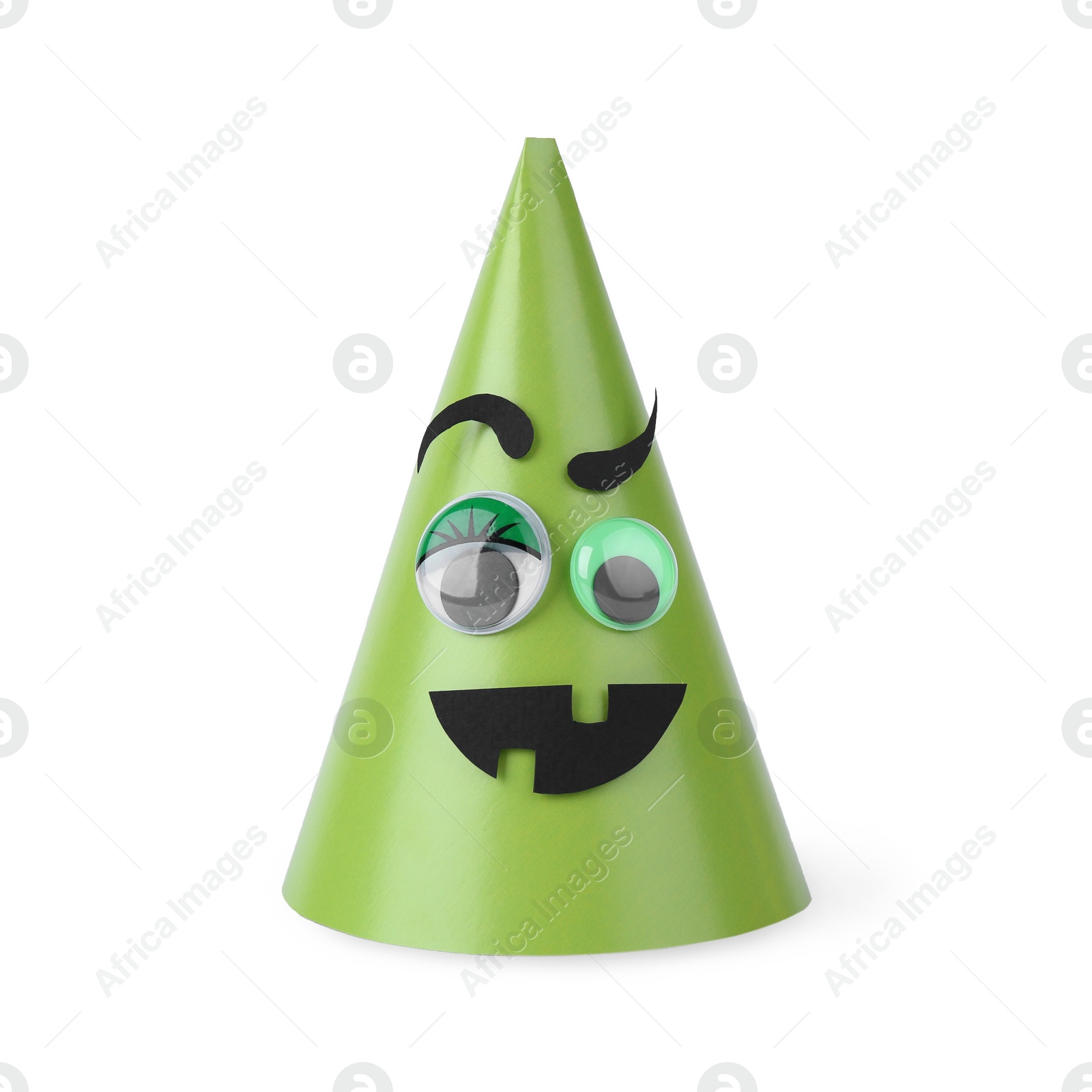 Photo of Funny handmade monster isolated on white. Halloween decoration