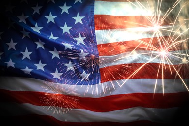 Independence Day of USA. National American flag and fireworks