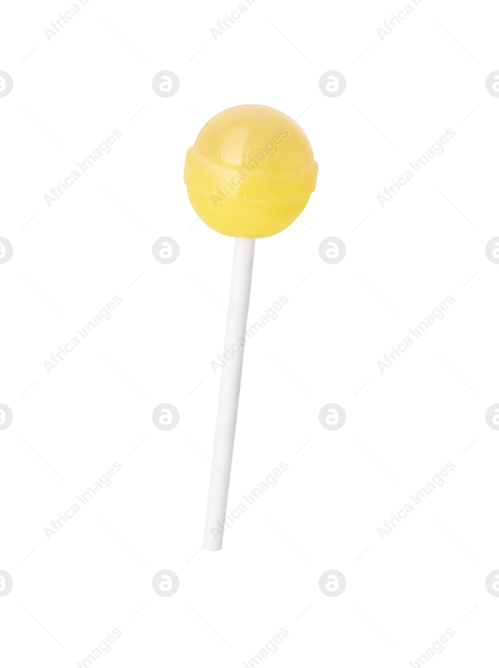 Photo of One sweet yellow lollipop isolated on white