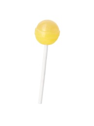 One sweet yellow lollipop isolated on white