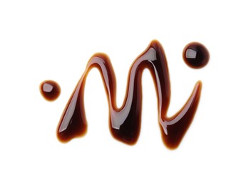 Photo of Balsamic glaze on white background, top view