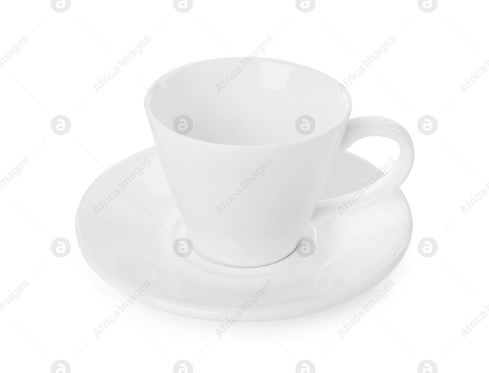 Photo of Ceramic cup with saucer isolated on white