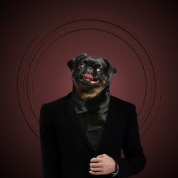 Image of Portrait of businessman with dog face on dark background