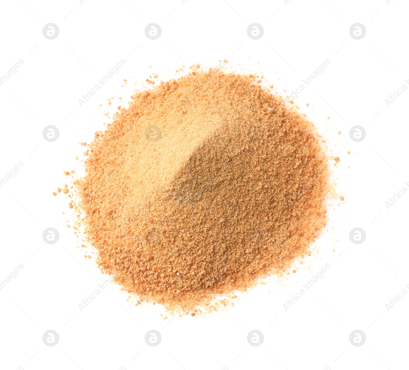 Photo of Coconut sugar isolated on white, top view