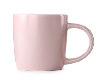 Photo of Beautiful light pink cup isolated on white