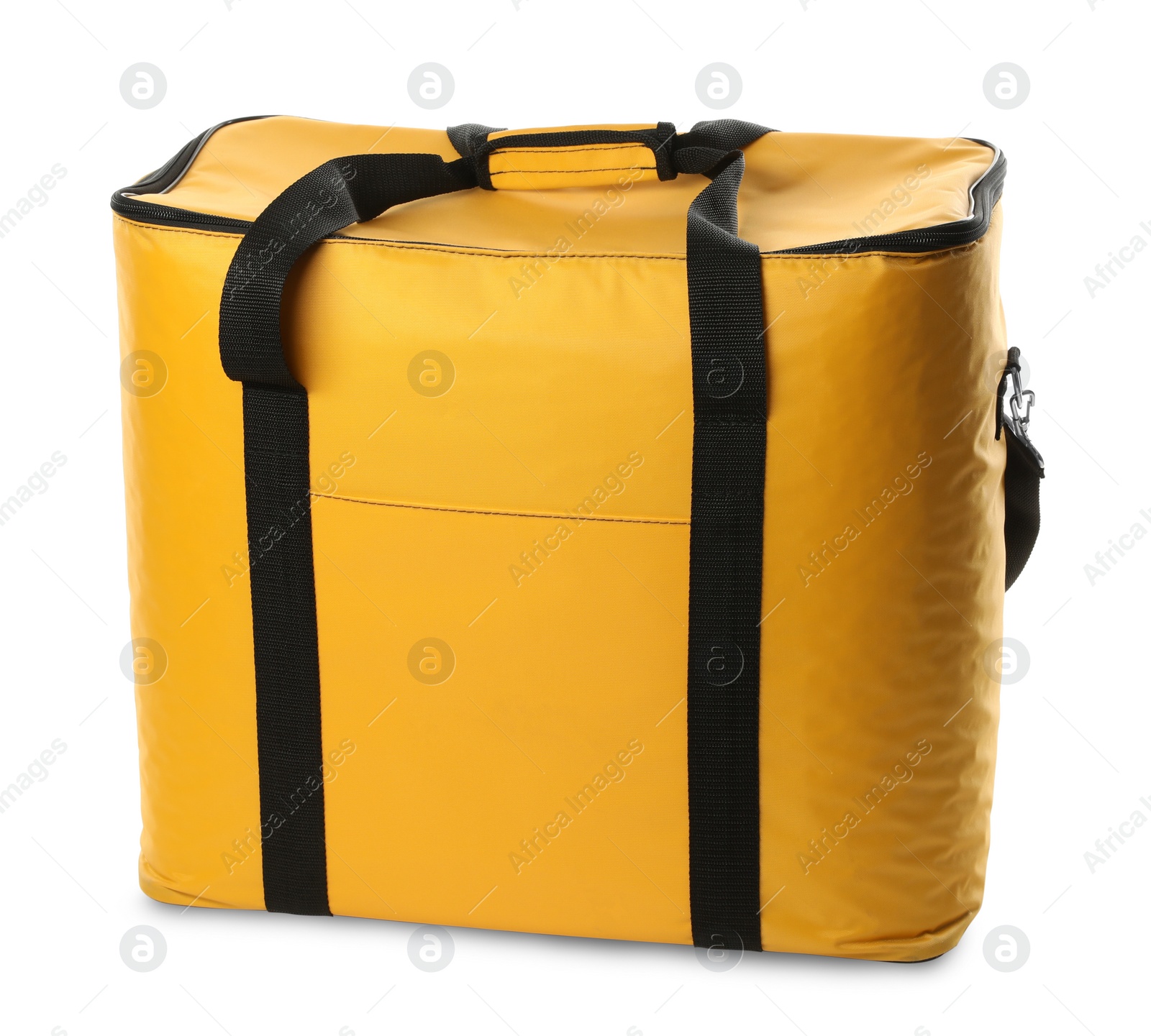Photo of Modern yellow thermo bag isolated on white