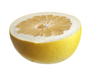 Photo of Half of yellow pomelo fruit isolated on white