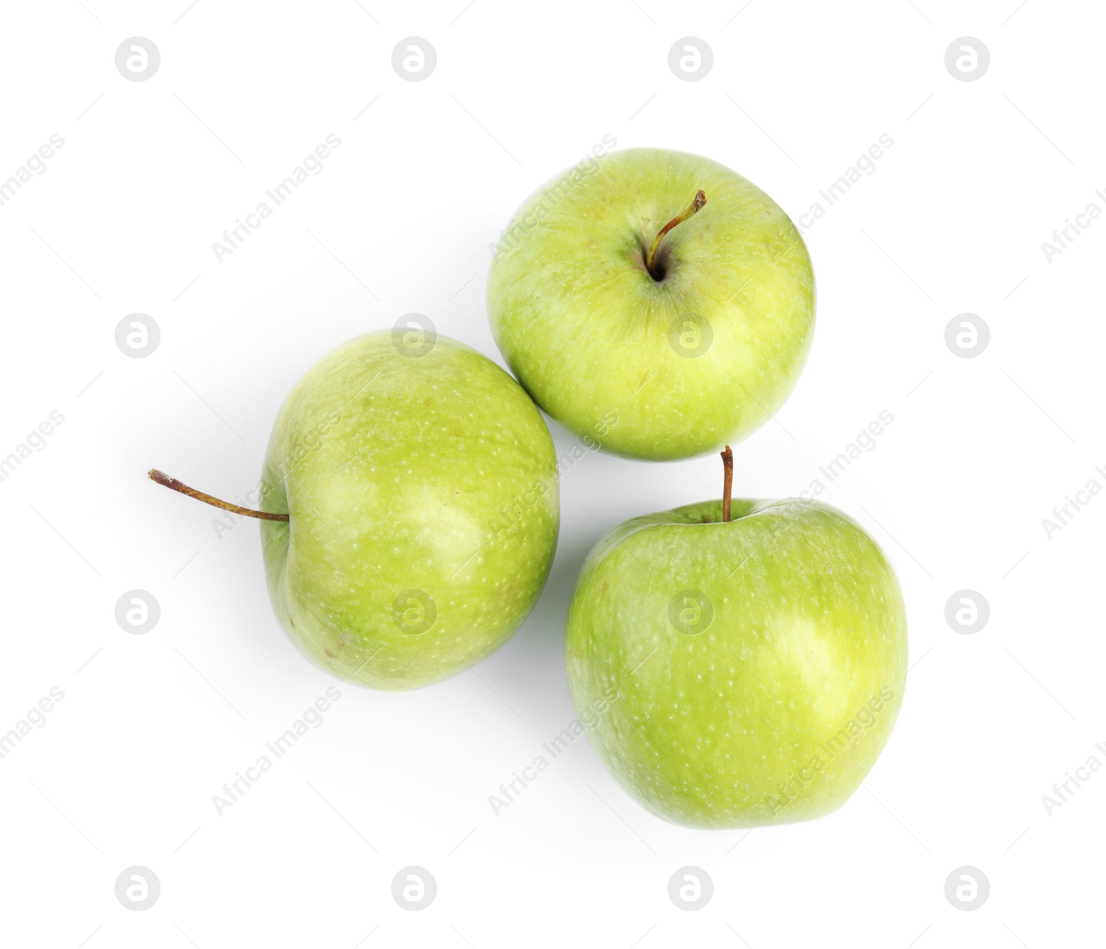 Photo of Fresh ripe green apples on white background, top view