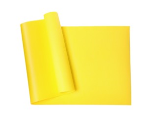 Photo of Yellow camping mat isolated on white, top view