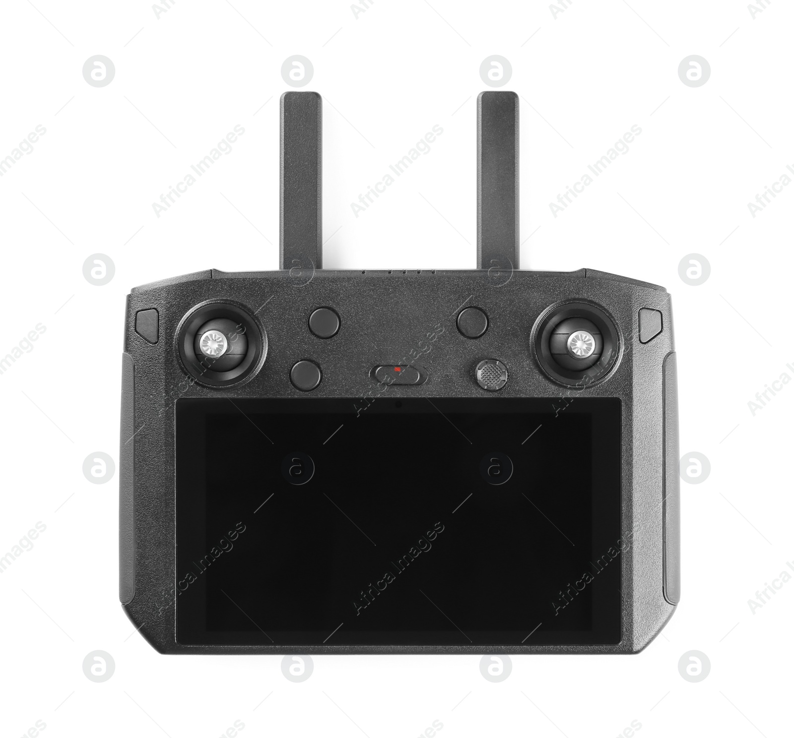 Photo of New modern drone controller isolated on white, top view