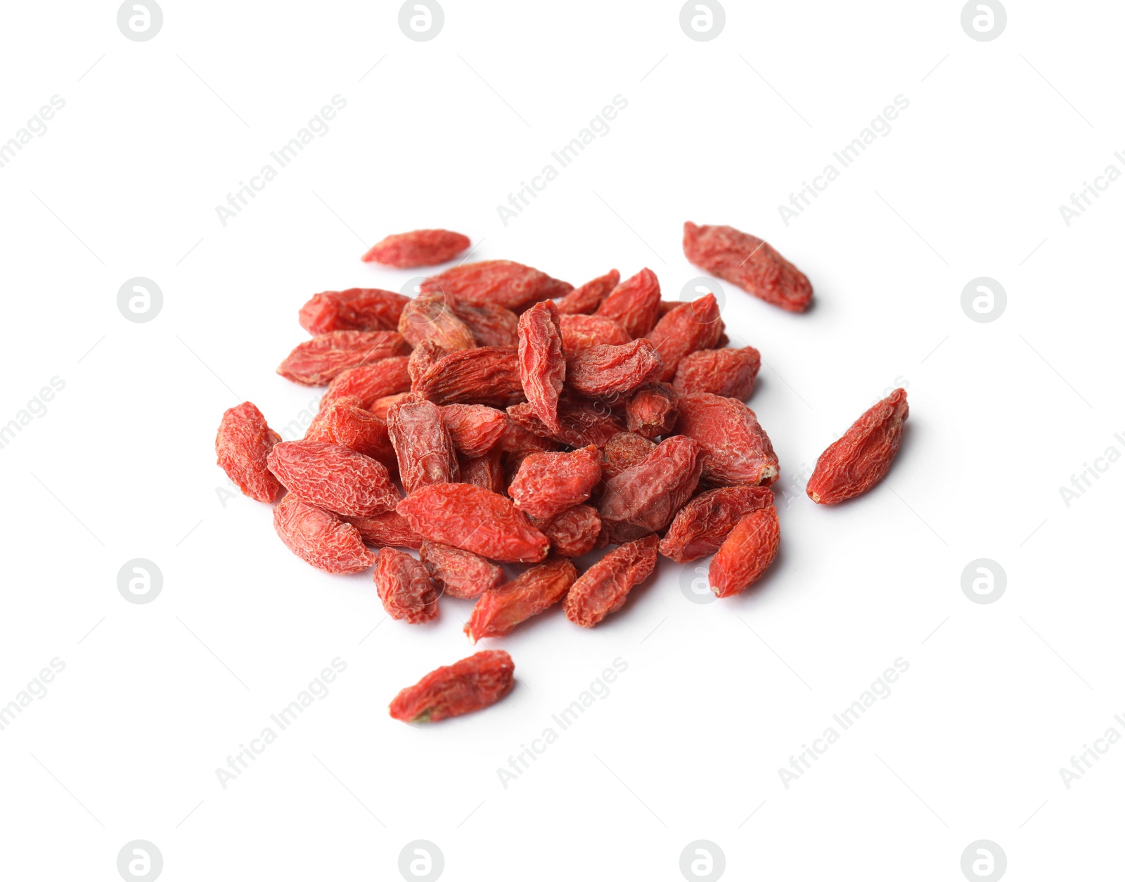 Photo of Pile of dried goji berries on white background