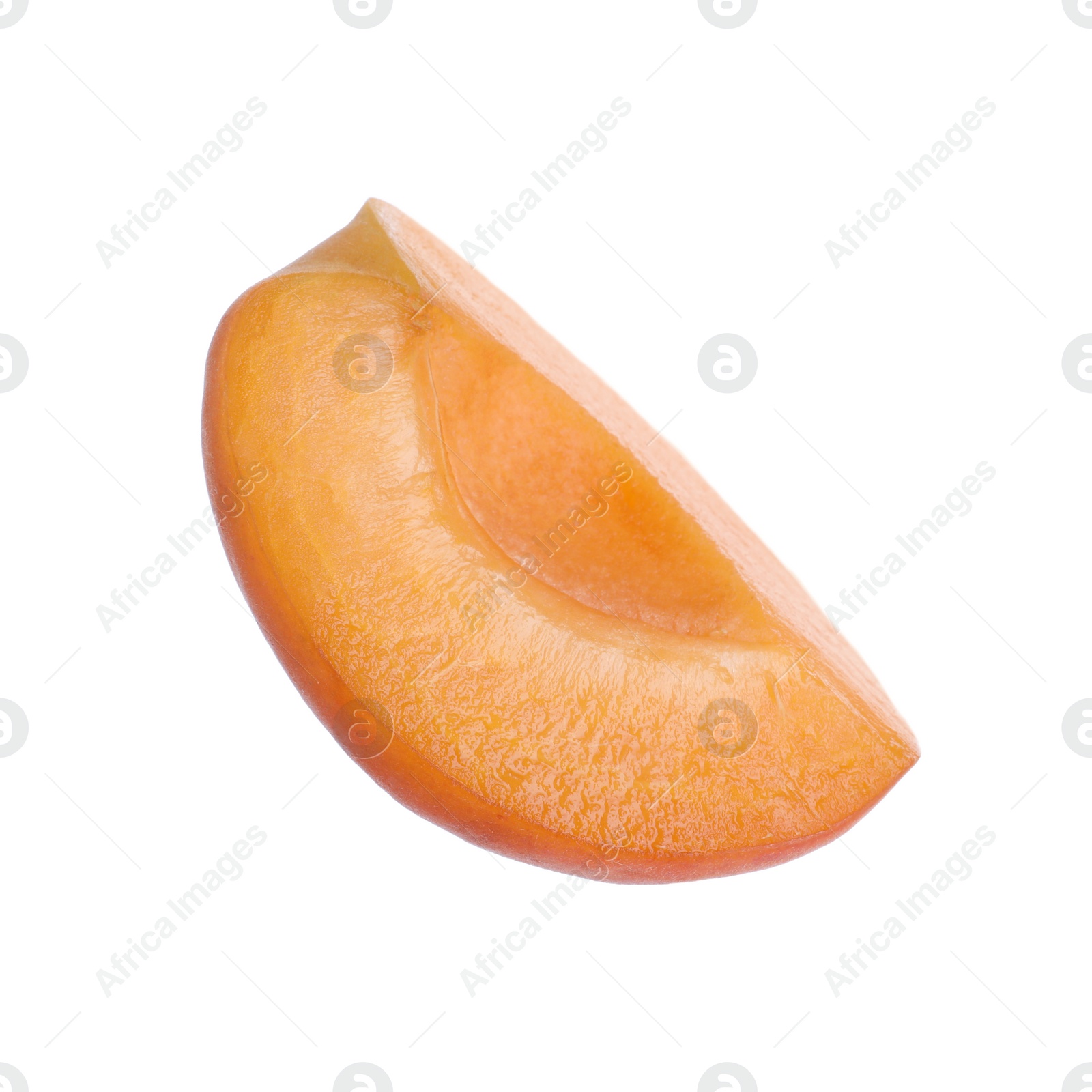 Photo of Slice of delicious ripe apricot isolated on white