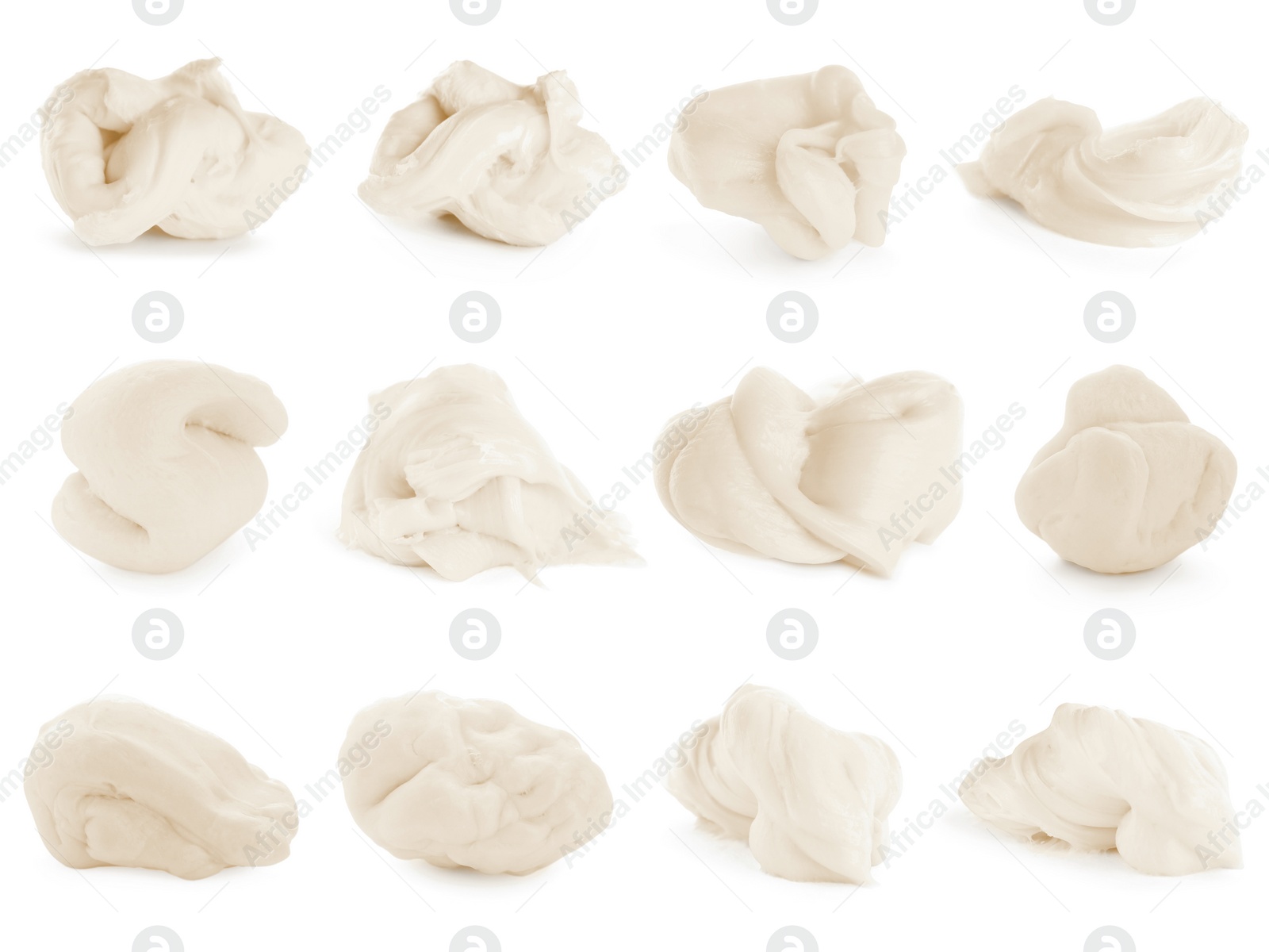 Image of Used chewing gum on white background, collage