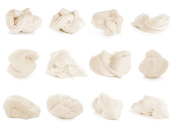 Image of Used chewing gum on white background, collage