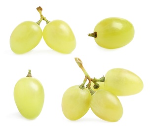 Image of Set of fresh grapes on white background