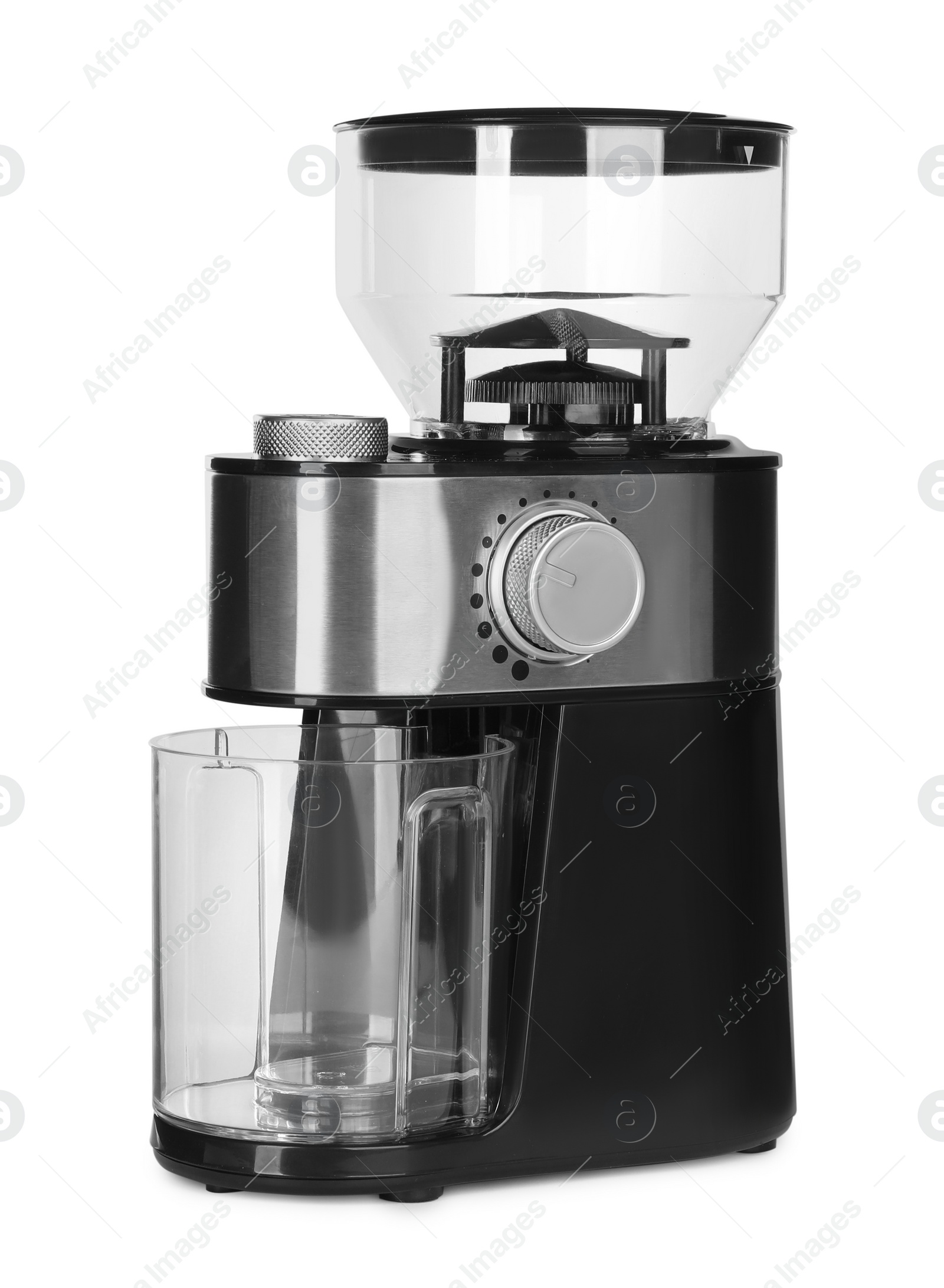 Photo of Modern electric coffee grinder isolated on white