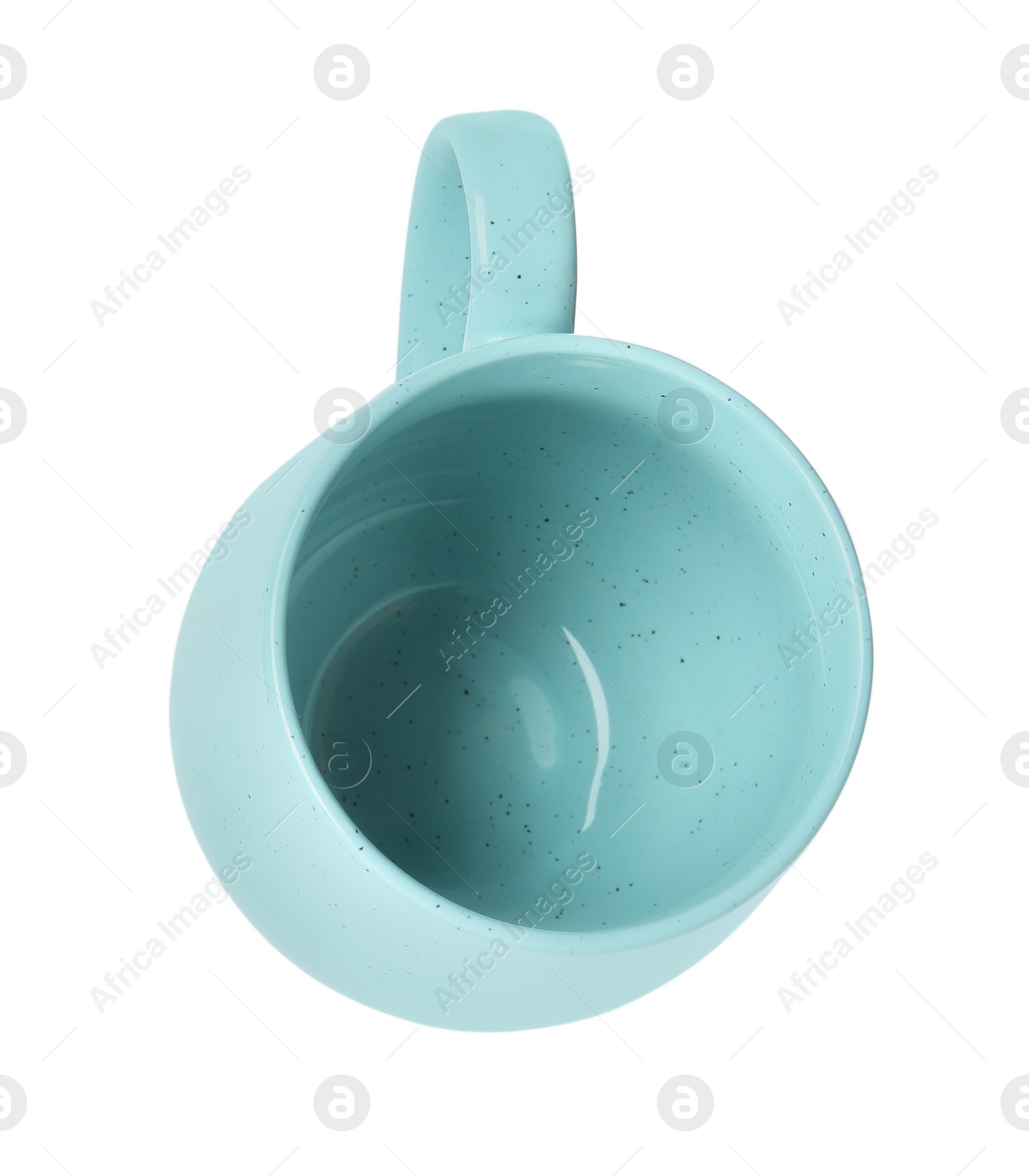 Photo of Clean light blue cup isolated on white