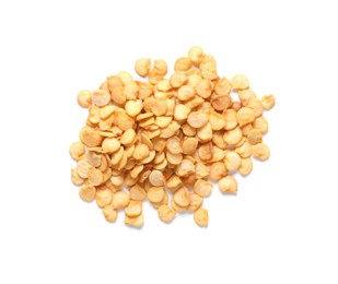 Pile of pepper seeds on white background, top view