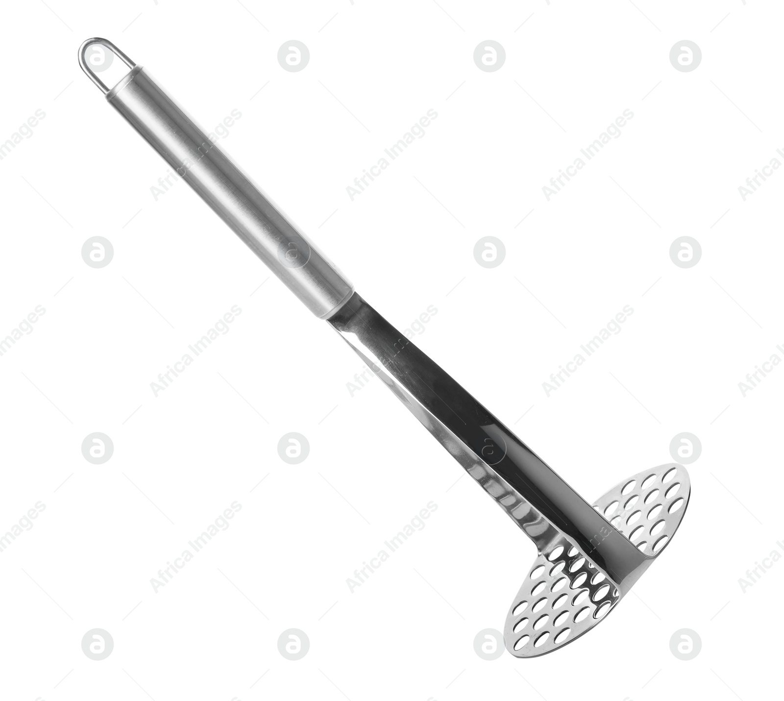 Photo of Potato masher on white background. Kitchen utensils