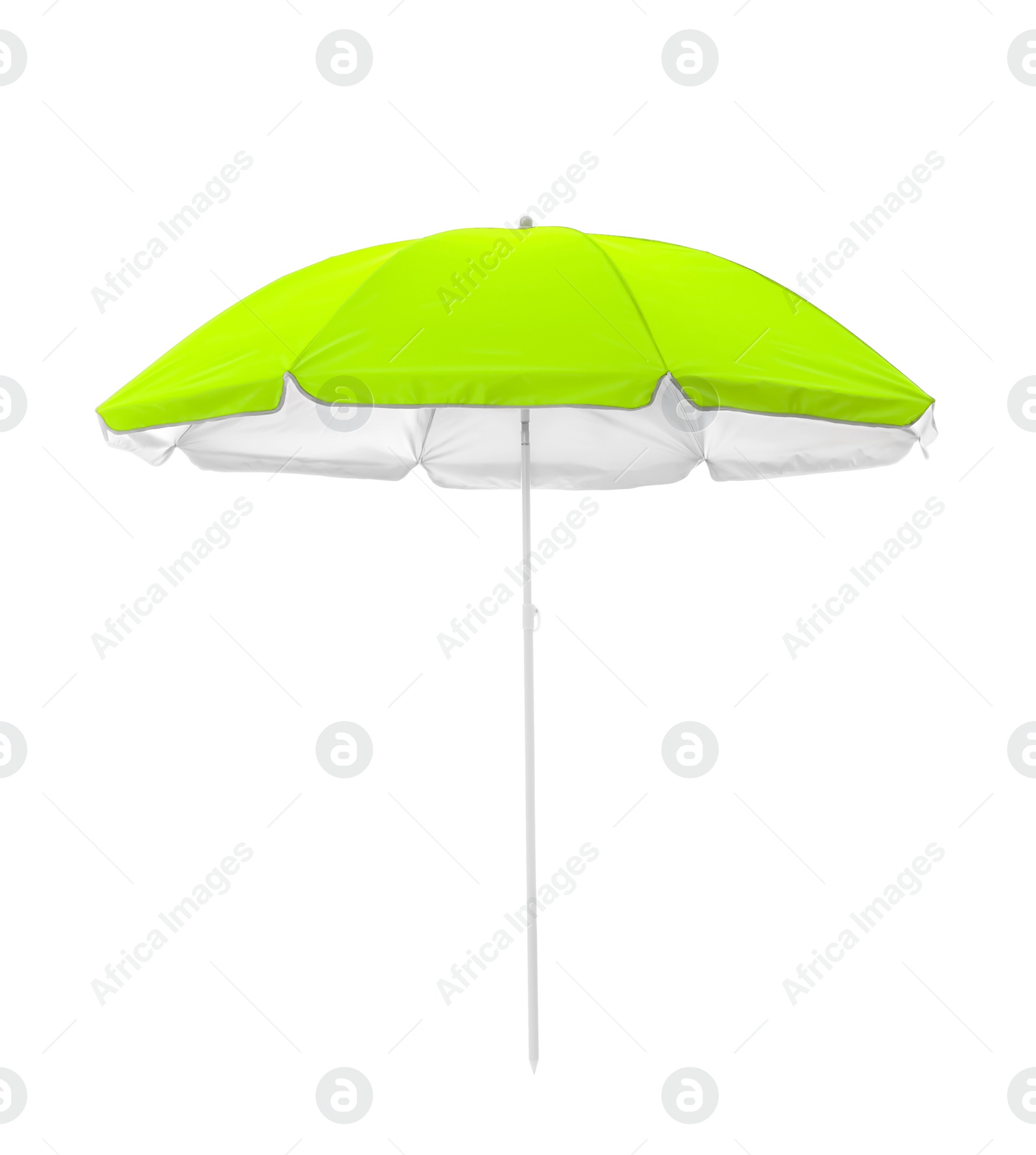 Image of Open green beach umbrella isolated on white