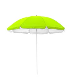 Image of Open green beach umbrella isolated on white